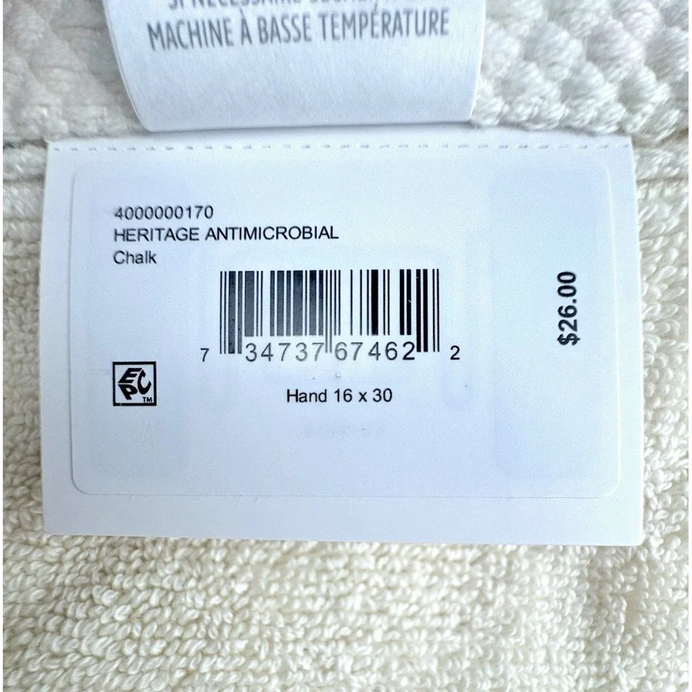 Lacoste Home Supima‎ Cotton Hand Towels, Heritage Chalk, Luxury Set of 2